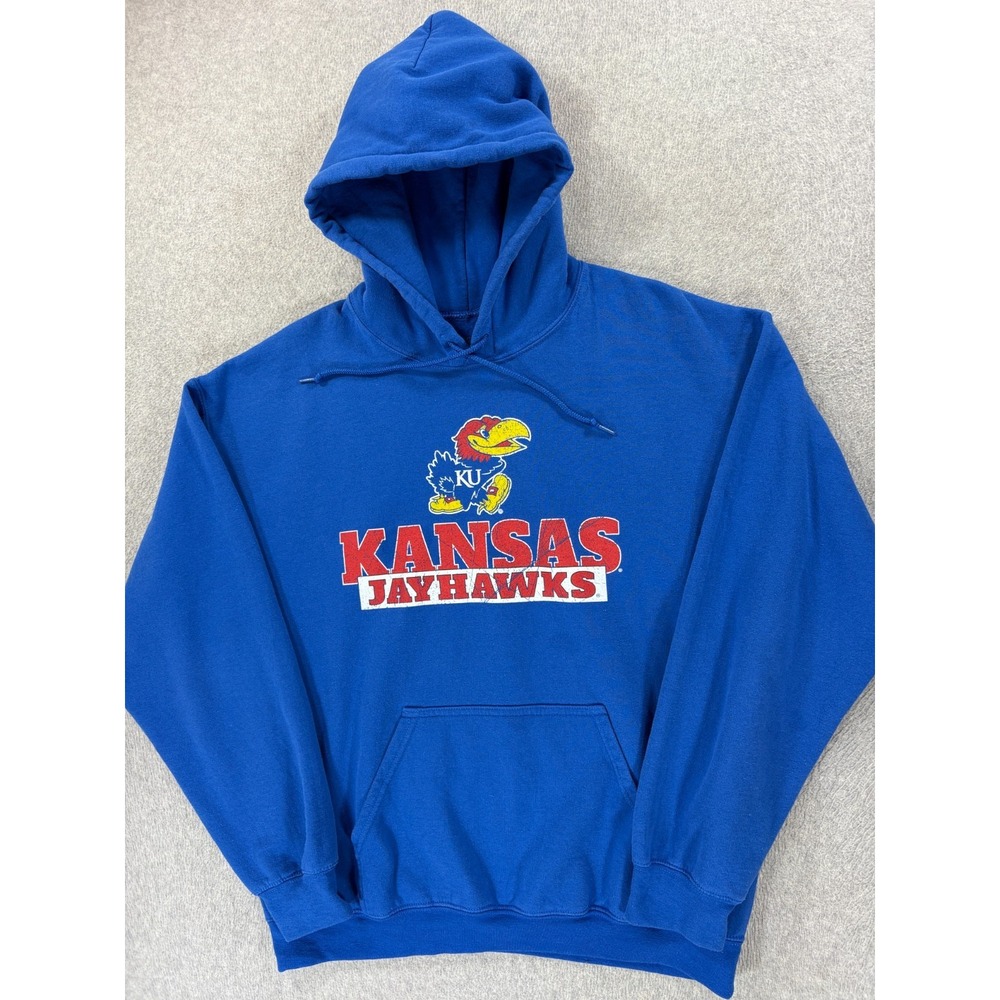 Kansas Jayhawks Screened Logo Campus Hoodie Sweatshirt (Men's‎ Large) Blue